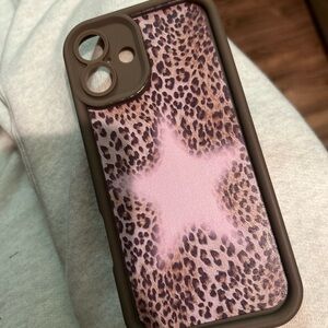 Leopard Print Phone Case with Pink Star